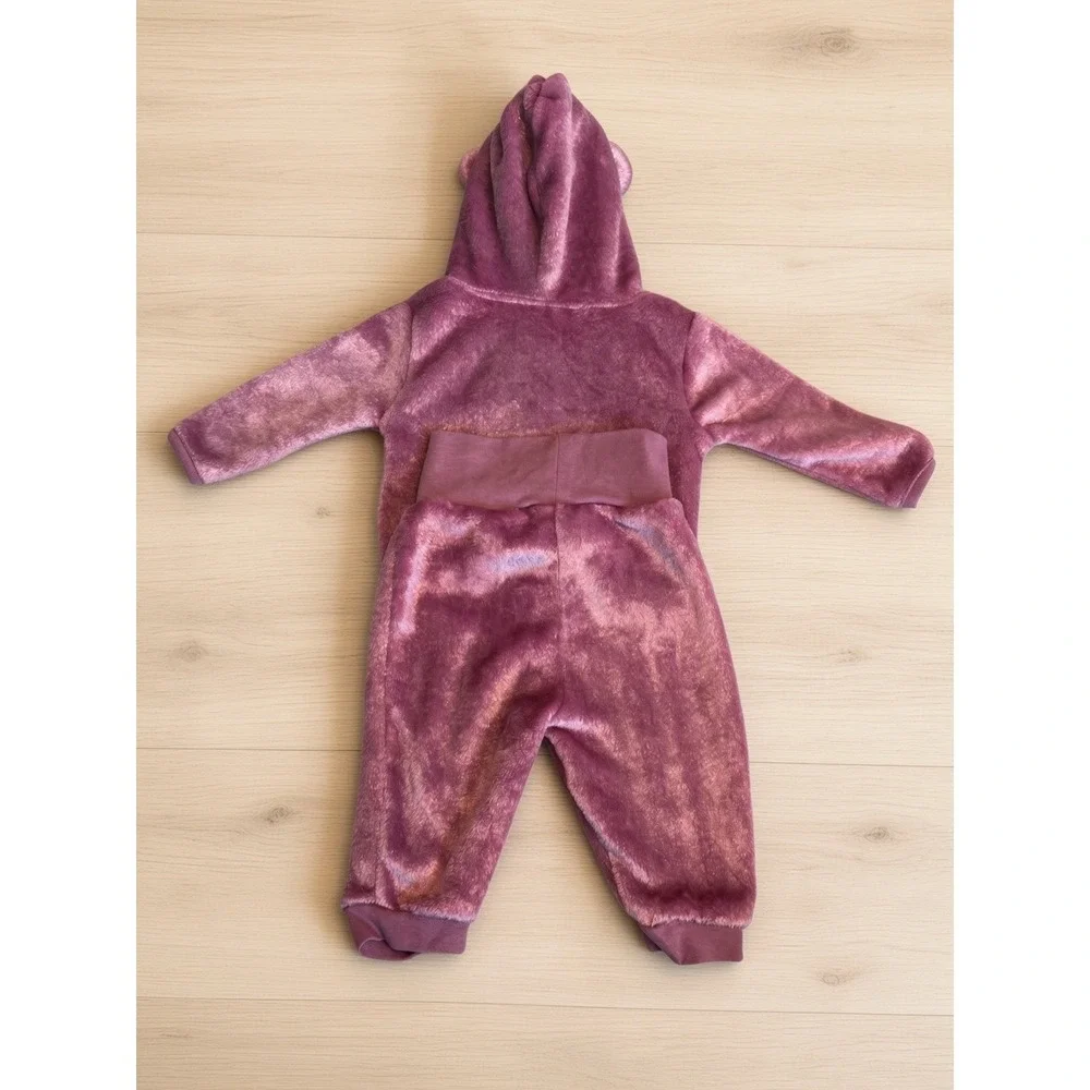 Rene Rofe Baby 3-6M Plush Bear Hoodie 2 Piece Set Mauve Berry Outfit